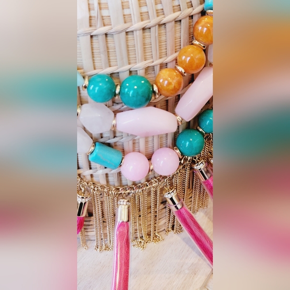 NWT ❤️ Tommy Bahama Semi Precious Stone-Multi-Color Tassel Statement Necklace - Picture 5 of 11